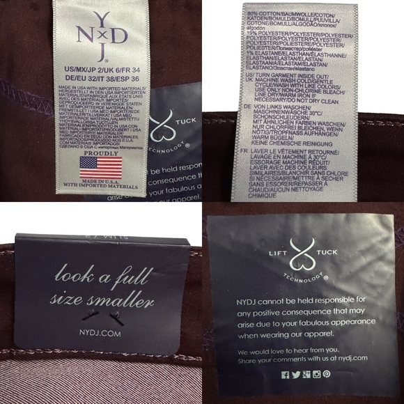 NYDJ Sheri Slim High Rise Straight Leg Stretch Jeans Burgundy Jeans Denim 2 - Picture 3 of 16